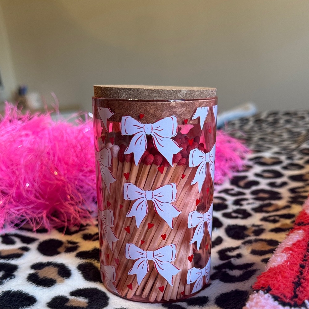 Valentines Day Matchstick Jar with White Bows